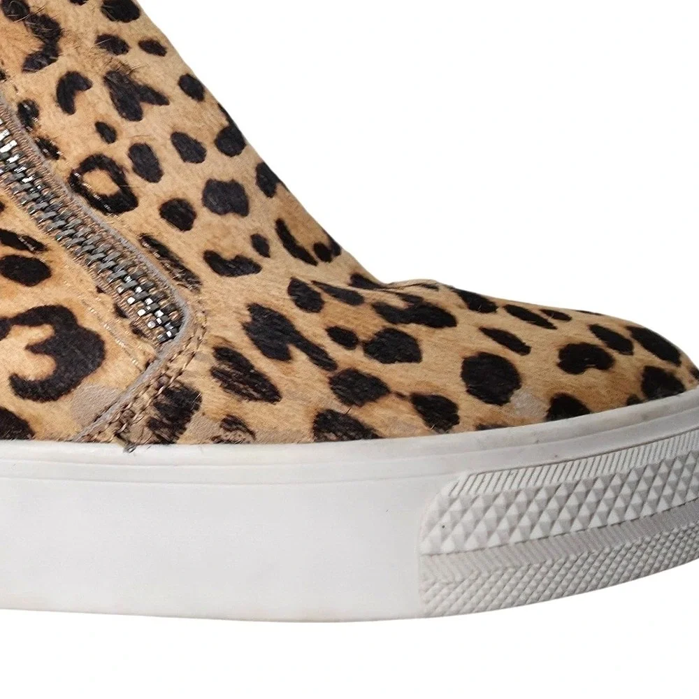 Steve Madden Wedgie Leopard Cow Hair Leather Hidden Wedge Zip Up Sneakers 8M